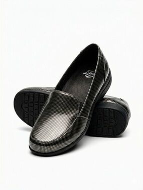 ABEO 24/7 Avery Slip Resistant Loafer Metallic Reptile Leather Pewter Size 7.5